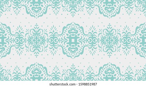 Ikat seamless pattern. Border with snowflakes. Openwork lace. New year Christmas background. Vector tie dye shibori print with stripes and chevron. Ink textured japanese background. Bohemian fashion. 