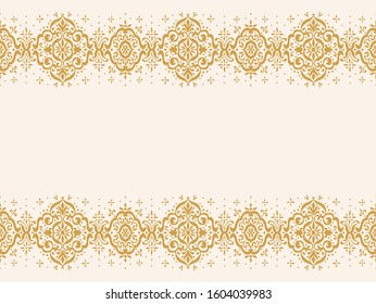 Ikat seamless pattern. Border with snowflakes. Openwork lace. New year Christmas background. Vector tie dye shibori print with stripes and chevron. Ink textured japanese background. Bohemian fashion. 