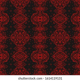 Ikat seamless pattern. Border with snowflakes. Openwork lace. New year Christmas background. Vector tie dye shibori print with stripes and chevron. Ink textured japanese background. Bohemian fashion. 