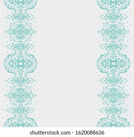 Ikat seamless pattern. Border with snowflakes. Openwork lace. New year Christmas background. Vector tie dye shibori print with stripes and chevron. Ink textured japanese background. Bohemian fashion. 
