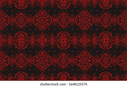 Ikat seamless pattern. Border with snowflakes. Openwork lace. New year Christmas background. Vector tie dye shibori print with stripes and chevron. Ink textured japanese background. Bohemian fashion. 
