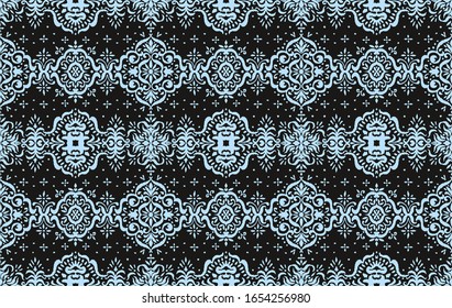 Patrón transparente. Borde con copos de nieve. Lugar de apertura. Antecedentes de Navidad de Año Nuevo. Impresión shibori de tinte vectorial con rayas y chevron. Tinta texturada de fondo japonesa. Moda bohemia. 