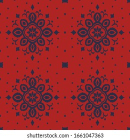 Ikat seamless pattern. Border with snowflakes. Openwork lace. New year Christmas background. Vector tie dye shibori print with stripes and chevron. Ink textured japanese background. Bohemian fashion. 