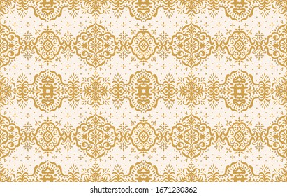 Ikat seamless pattern. Border with snowflakes. Openwork lace. New year Christmas background. Vector tie dye shibori print with stripes and chevron. Ink textured japanese background. Bohemian fashion. 
