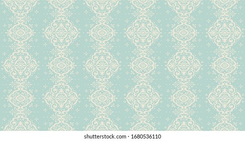 Ikat seamless pattern. Border with snowflakes. Openwork lace. New year Christmas background. Vector tie dye shibori print with stripes and chevron. Ink textured japanese background. Bohemian fashion. 