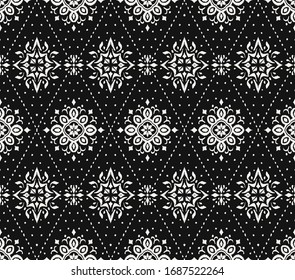 Patrón transparente. Borde con copos de nieve. Lugar de apertura. Antecedentes de Navidad de Año Nuevo. Impresión shibori de tinte vectorial con rayas y chevron. Tinta texturada de fondo japonesa. Moda bohemia. 