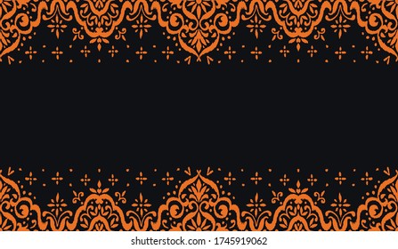 Ikat seamless pattern. Border with snowflakes. Openwork lace. New year Christmas background. Vector tie dye shibori print with stripes and chevron. Ink textured japanese background. Bohemian fashion. 