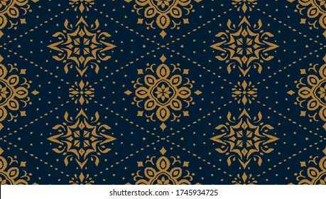 Ikat seamless pattern. Border with snowflakes. Openwork lace. New year Christmas background. Vector tie dye shibori print with stripes and chevron. Ink textured japanese background. Bohemian fashion. 