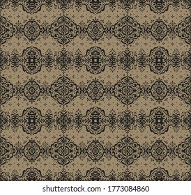 Ikat seamless pattern. Border with snowflakes. Openwork lace. New year Christmas background. Vector tie dye shibori print with stripes and chevron. Ink textured japanese background. Bohemian fashion. 