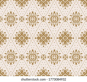 Ikat seamless pattern. Border with snowflakes. Openwork lace. New year Christmas background. Vector tie dye shibori print with stripes and chevron. Ink textured japanese background. Bohemian fashion. 