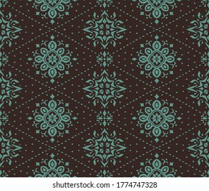 Ikat seamless pattern. Border with snowflakes. Openwork lace. New year Christmas background. Vector tie dye shibori print with stripes and chevron. Ink textured japanese background. Bohemian fashion. 