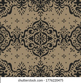 Ikat seamless pattern. Border with snowflakes. Openwork lace. New year Christmas background. Vector tie dye shibori print with stripes and chevron. Ink textured japanese background. Bohemian fashion. 