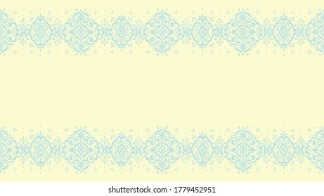 Ikat seamless pattern. Border with snowflakes. Openwork lace. New year Christmas background. Vector tie dye shibori print with stripes and chevron. Ink textured japanese background. Bohemian fashion. 