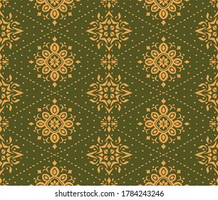 Ikat seamless pattern. Border with snowflakes. Openwork lace. New year Christmas background. Vector tie dye shibori print with stripes and chevron. Ink textured japanese background. Bohemian fashion. 