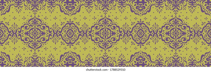Ikat seamless pattern. Border with snowflakes. Openwork lace. New year Christmas background. Vector tie dye shibori print with stripes and chevron. Ink textured japanese background. Bohemian fashion. 