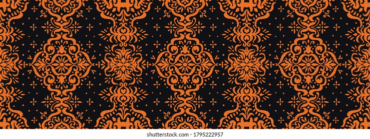 Ikat seamless pattern. Border with snowflakes. Openwork lace. New year Christmas background. Vector tie dye shibori print with stripes and chevron. Ink textured japanese background. Bohemian fashion. 