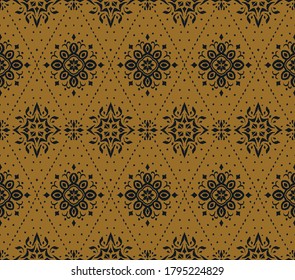 Ikat seamless pattern. Border with snowflakes. Openwork lace. New year Christmas background. Vector tie dye shibori print with stripes and chevron. Ink textured japanese background. Bohemian fashion. 