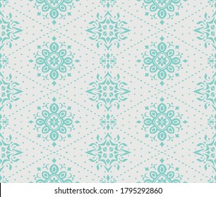 Ikat seamless pattern. Border with snowflakes. Openwork lace. New year Christmas background. Vector tie dye shibori print with stripes and chevron. Ink textured japanese background. Bohemian fashion. 