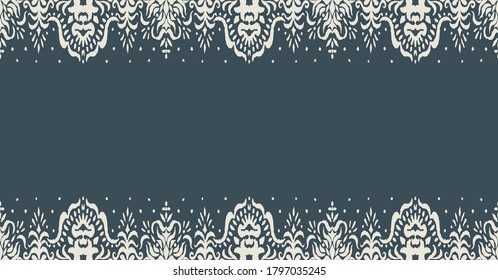 Patrón ininterrumpido de Ikat. Borde con copos de nieve. Lugar de apertura. Antecedentes de Navidad de Año Nuevo. Huella shibori de tinte vectorial con rayas y chevron. La tinta textura el fondo japonés. Moda bohemia. 