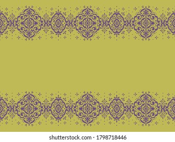 Ikat seamless pattern. Border with snowflakes. Openwork lace. New year Christmas background. Vector tie dye shibori print with stripes and chevron. Ink textured japanese background. Bohemian fashion. 