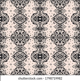 Ikat seamless pattern. Border with snowflakes. Openwork lace. New year Christmas background. Vector tie dye shibori print with stripes and chevron. Ink textured japanese background. Bohemian fashion. 