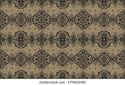 Ikat seamless pattern. Border with snowflakes. Openwork lace. New year Christmas background. Vector tie dye shibori print with stripes and chevron. Ink textured japanese background. Bohemian fashion. 