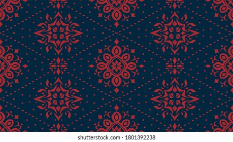 Patrón ininterrumpido de Ikat. Borde con copos de nieve. Lugar de apertura. Antecedentes de Navidad de Año Nuevo. Huella shibori de tinte vectorial con rayas y chevron. La tinta textura el fondo japonés. Moda bohemia. 