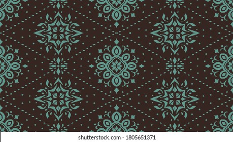 Ikat seamless pattern. Border with snowflakes. Openwork lace. New year Christmas background. Vector tie dye shibori print with stripes and chevron. Ink textured japanese background. Bohemian fashion. 