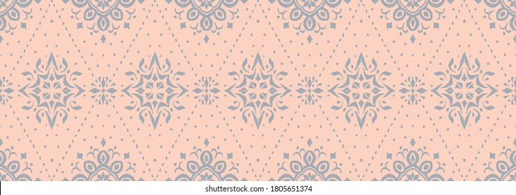 Patrón ininterrumpido de Ikat. Borde con copos de nieve. Lugar de apertura. Antecedentes de Navidad de Año Nuevo. Huella shibori de tinte vectorial con rayas y chevron. La tinta textura el fondo japonés. Moda bohemia. 
