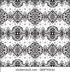 Ikat seamless pattern. Border with snowflakes. Openwork lace. New year Christmas background. Vector tie dye shibori print with stripes and chevron. Ink textured japanese background. Bohemian fashion. 