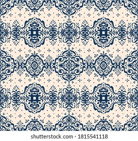 Ikat seamless pattern. Border with snowflakes. Openwork lace. New year Christmas background. Vector tie dye shibori print with stripes and chevron. Ink textured japanese background. Bohemian fashion. 