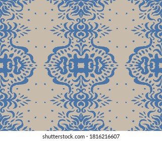 Ikat seamless pattern. Border with snowflakes. Openwork lace. New year Christmas background. Vector tie dye shibori print with stripes and chevron. Ink textured japanese background. Bohemian fashion. 