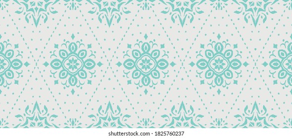 Patrón ininterrumpido de Ikat. Borde con copos de nieve. Lugar de apertura. Antecedentes de Navidad de Año Nuevo. Huella shibori de tinte vectorial con rayas y chevron. La tinta textura el fondo japonés. Moda bohemia. 