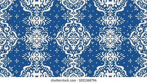 Ikat seamless pattern. Border with snowflakes. Openwork lace. New year Christmas background. Vector tie dye shibori print with stripes and chevron. Ink textured japanese background. Bohemian fashion. 