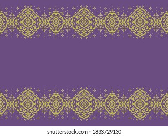 Ikat seamless pattern. Border with snowflakes. Openwork lace. New year Christmas background. Vector tie dye shibori print with stripes and chevron. Ink textured japanese background. Bohemian fashion. 