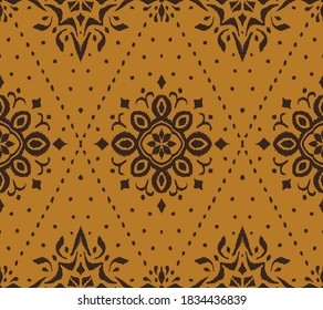 Ikat seamless pattern. Border with snowflakes. Openwork lace. New year Christmas background. Vector tie dye shibori print with stripes and chevron. Ink textured japanese background. Bohemian fashion. 