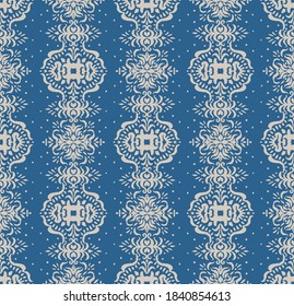 Patrón ininterrumpido de Ikat. Borde con copos de nieve. Lugar de apertura. Antecedentes de Navidad de Año Nuevo. Huella shibori de tinte vectorial con rayas y chevron. La tinta textura el fondo japonés. Moda bohemia. 