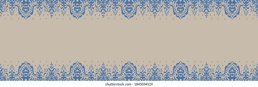 Patrón ininterrumpido de Ikat. Borde con copos de nieve. Lugar de apertura. Antecedentes de Navidad de Año Nuevo. Huella shibori de tinte vectorial con rayas y chevron. La tinta textura el fondo japonés. Moda bohemia. 