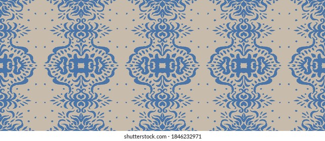 Patrón ininterrumpido de Ikat. Borde con copos de nieve. Lugar de apertura. Antecedentes de Navidad de Año Nuevo. Huella shibori de tinte vectorial con rayas y chevron. La tinta textura el fondo japonés. Moda bohemia. 