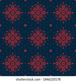 Ikat nahtloses Muster. Grenze mit Schneeflocken. Arbeitstisch. Neues Jahr Weihnachten Hintergrund. Vektorbinde Farbe Shibori Druck mit Streifen und Chevron. Tintenfisch strukturierter japanischer Hintergrund. Böhmische Mode. 