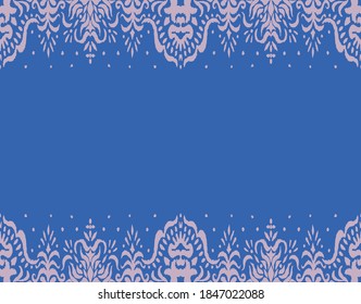 Ikat seamless pattern. Border with snowflakes. Openwork lace. New year Christmas background. Vector tie dye shibori print with stripes and chevron. Ink textured japanese background. Bohemian fashion. 