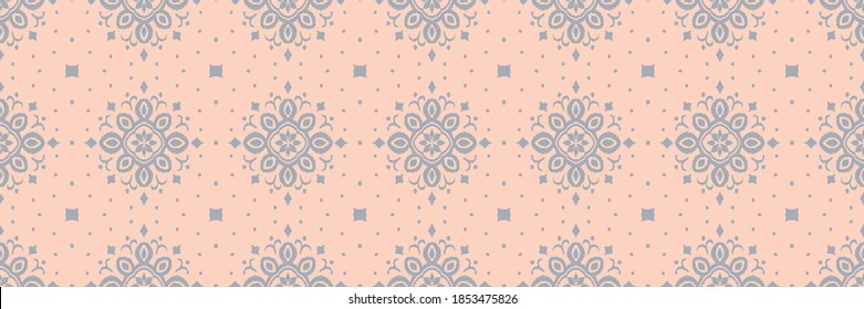 Ikat seamless pattern. Border with snowflakes. Openwork lace. New year Christmas background. Vector tie dye shibori print with stripes and chevron. Ink textured japanese background. Bohemian fashion. 