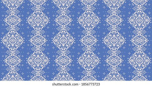 Patrón ininterrumpido de Ikat. Borde con copos de nieve. Lugar de apertura. Antecedentes de Navidad de Año Nuevo. Huella shibori de tinte vectorial con rayas y chevron. La tinta textura el fondo japonés. Moda bohemia. 