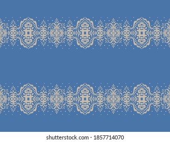 Patrón ininterrumpido de Ikat. Borde con copos de nieve. Lugar de apertura. Antecedentes de Navidad de Año Nuevo. Huella shibori de tinte vectorial con rayas y chevron. La tinta textura el fondo japonés. Moda bohemia. 