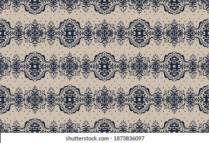 Patrón ininterrumpido de Ikat. Borde con copos de nieve. Lugar de apertura. Antecedentes de Navidad de Año Nuevo. Huella shibori de tinte vectorial con rayas y chevron. La tinta textura el fondo japonés. Moda bohemia. 