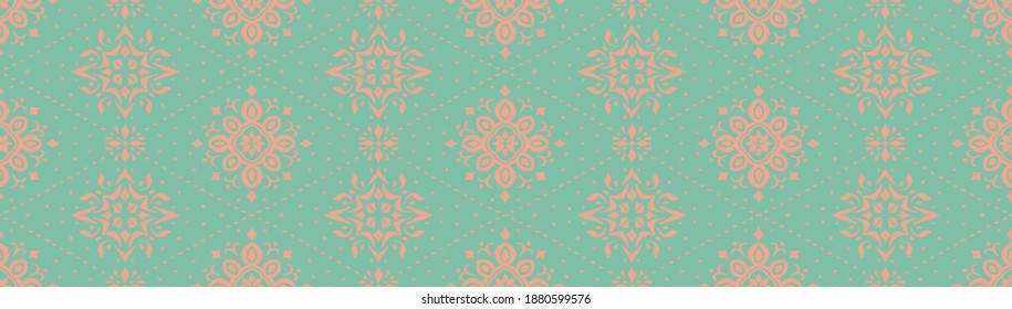 Ikat seamless pattern. Border with snowflakes. Openwork lace. New year Christmas background. Vector tie dye shibori print with stripes and chevron. Ink textured japanese background. Bohemian fashion. 
