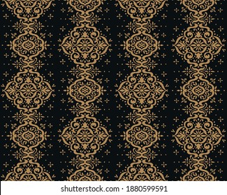 Ikat seamless pattern. Border with snowflakes. Openwork lace. New year Christmas background. Vector tie dye shibori print with stripes and chevron. Ink textured japanese background. Bohemian fashion. 