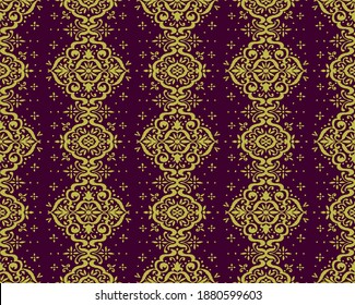 Ikat seamless pattern. Border with snowflakes. Openwork lace. New year Christmas background. Vector tie dye shibori print with stripes and chevron. Ink textured japanese background. Bohemian fashion. 