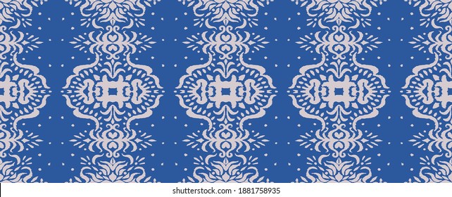 Patrón ininterrumpido de Ikat. Borde con copos de nieve. Lugar de apertura. Antecedentes de Navidad de Año Nuevo. Huella shibori de tinte vectorial con rayas y chevron. La tinta textura el fondo japonés. Moda bohemia. 