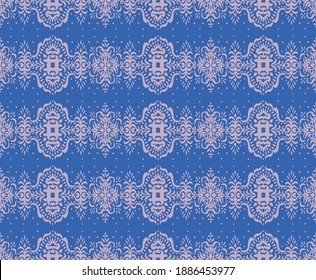 Ikat nahtloses Muster. Grenze mit Schneeflocken. Arbeitstisch. Neues Jahr Weihnachten Hintergrund. Vektorbinde Farbe Shibori Druck mit Streifen und Chevron. Tintenfisch strukturierter japanischer Hintergrund. Böhmische Mode. 